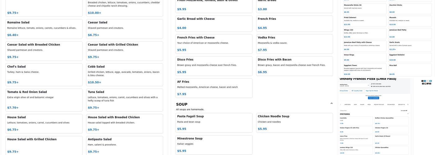 Anthony Francos Little Falls Menu