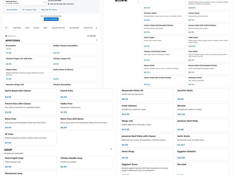 Anthony Francos Little Falls Menu