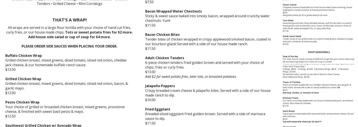Papa Stache Menu
