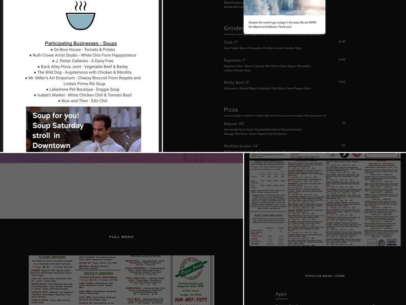 Back Alley Pizza Joint Menu