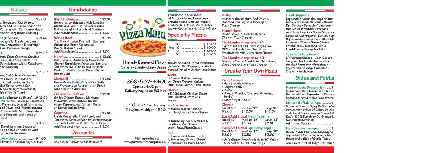 Pizza Mambo Menu