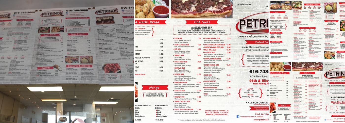 Petrinos Pizzeria In Zeeland Menu