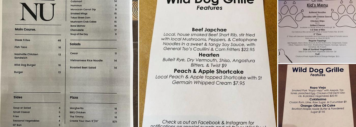 Wild Dog Menu