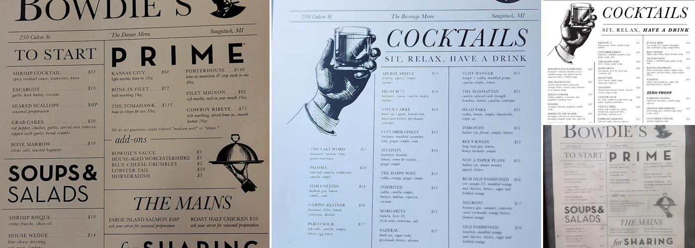Bowdies Chophouse Menu