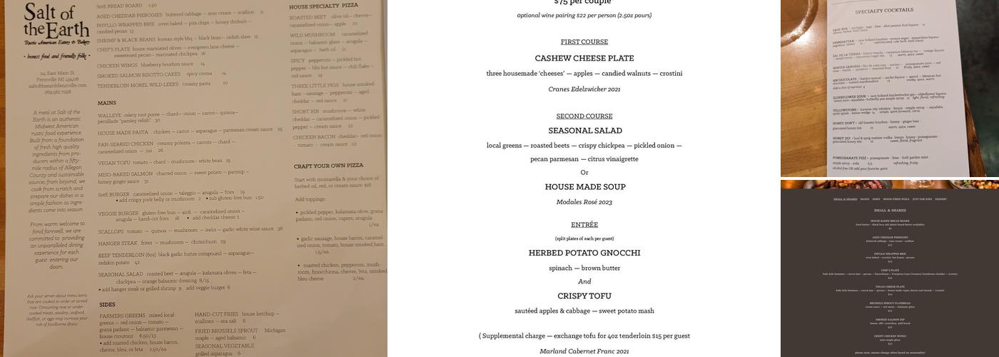 Salt of the Earth Menu