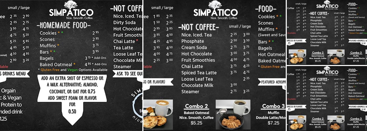 Simpatico Coffee Joint Menu
