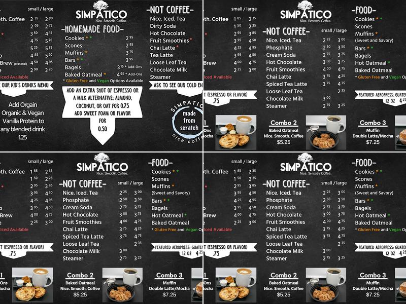 Simpatico Coffee Joint Menu