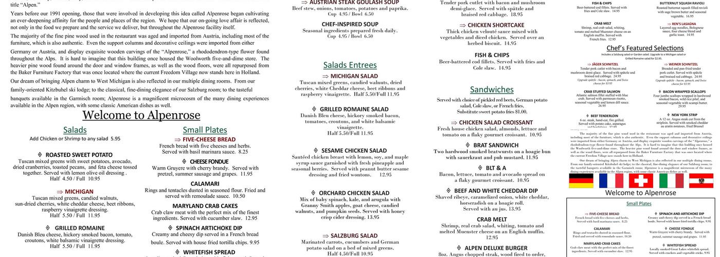 Alpenrose Restaurant Menu
