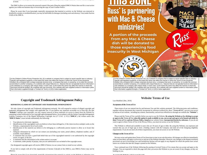 Russ' Restaurant Menu