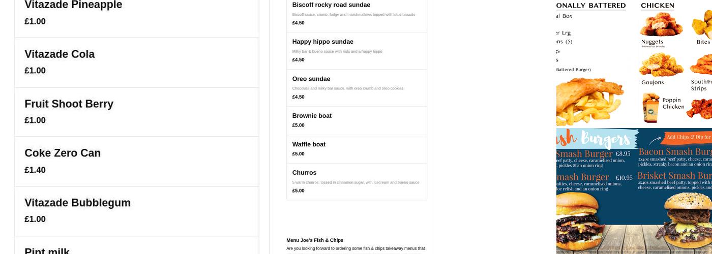 Joe's Traditional Fish and Chips Menu