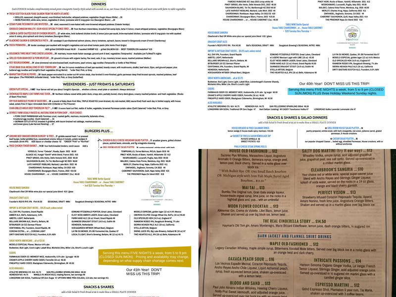 Clearbrook Golf Club's The Grill Room Restaurant Menu