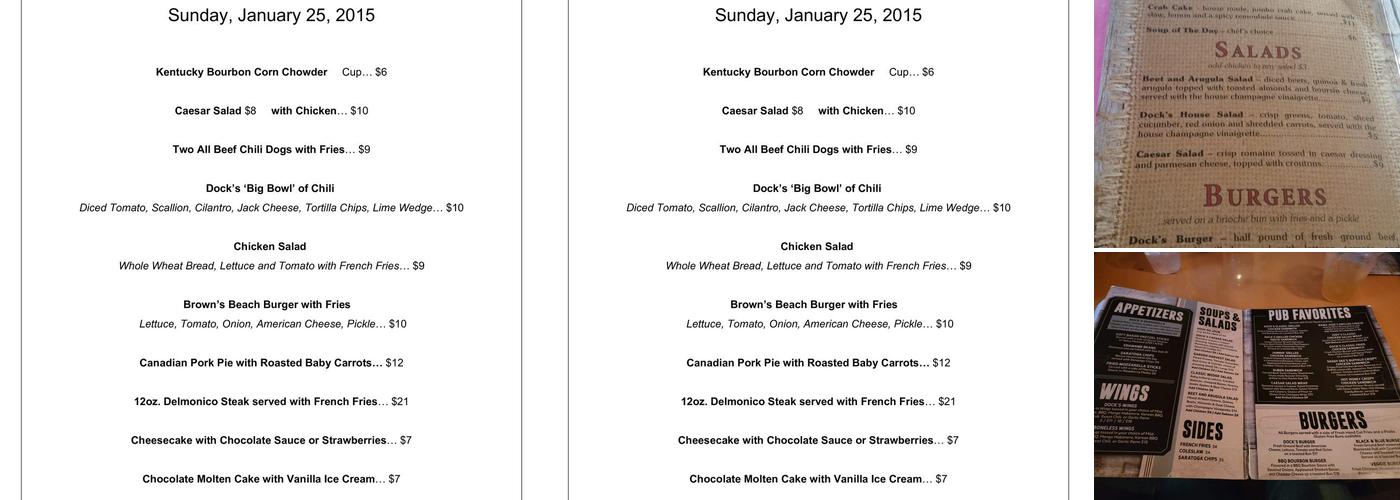 Dock Brown's on Saratoga Lake Menu