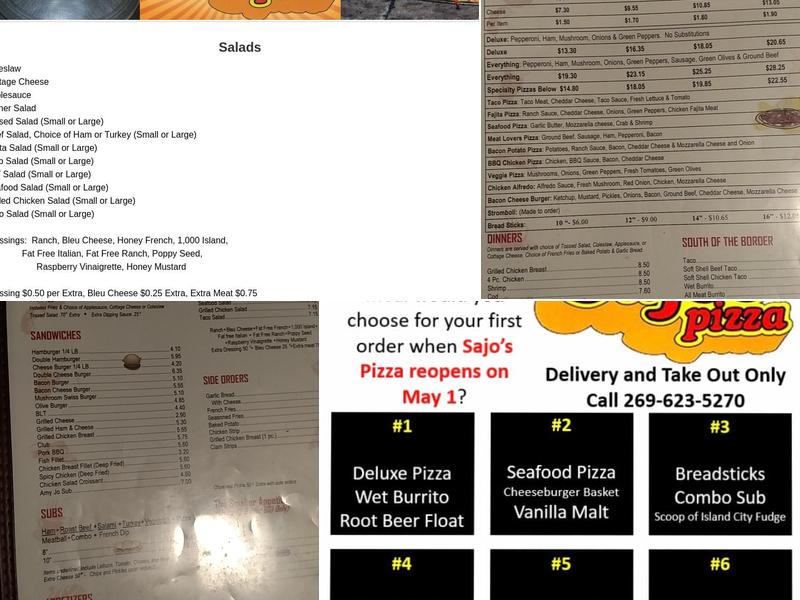 Sajo's Pizza Delton Menu