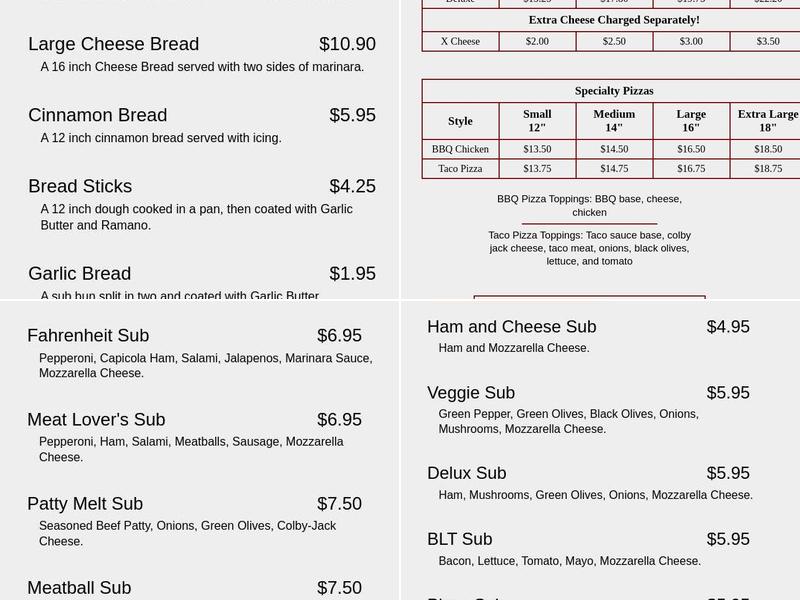 Three Brothers Pizza Menu