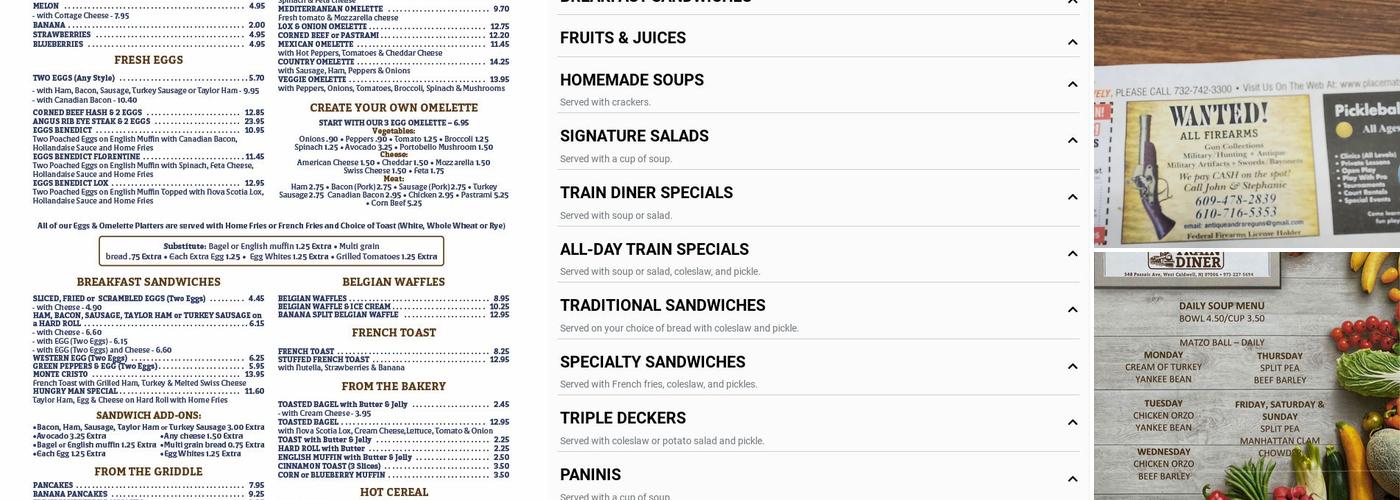 Train Diner Menu