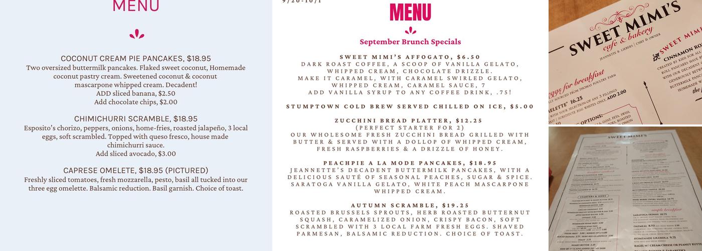 Sweet Mimi's Café & Bakery Menu