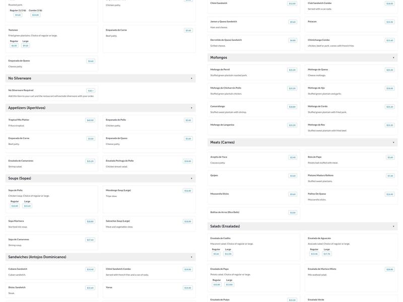 El Sabor Tropical Restaurant Menu