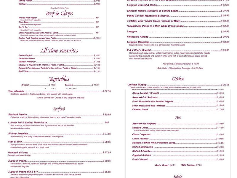 E & V Menu