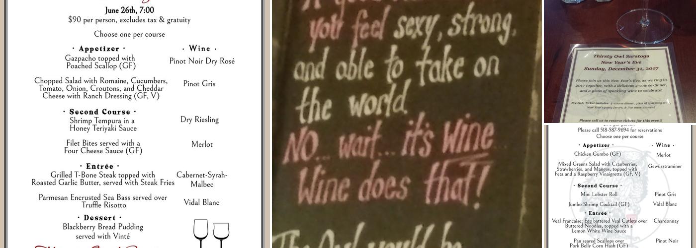 Thirsty Owl Saratoga Menu