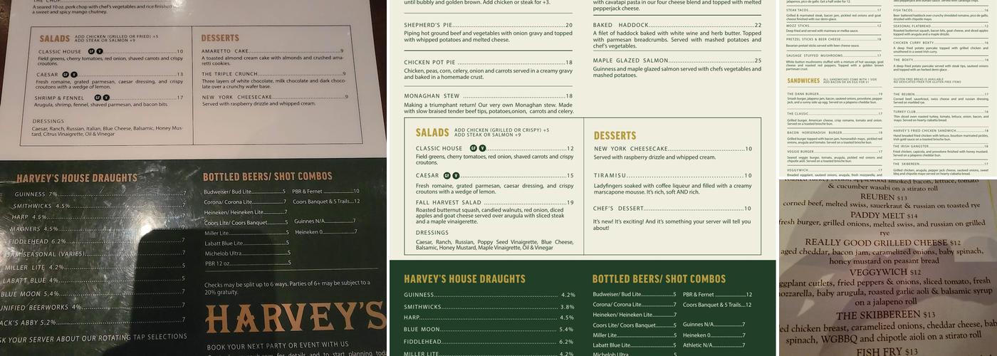 Harvey's Restaurant and Bar Menu