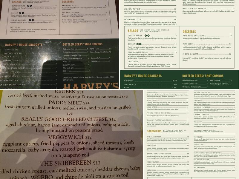 Harvey's Restaurant and Bar Menu