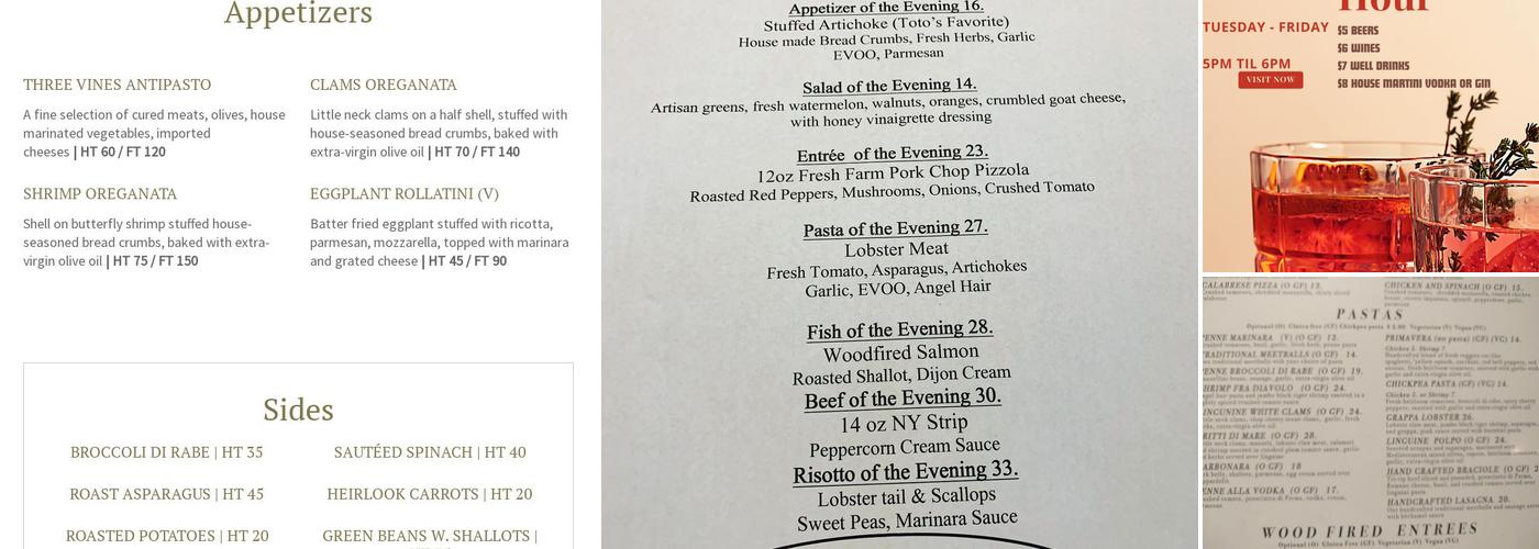 Three Vines Bistro Menu
