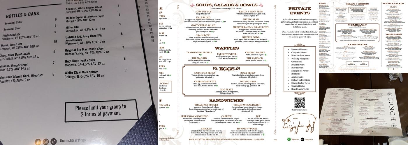 Boca Bistro Menu