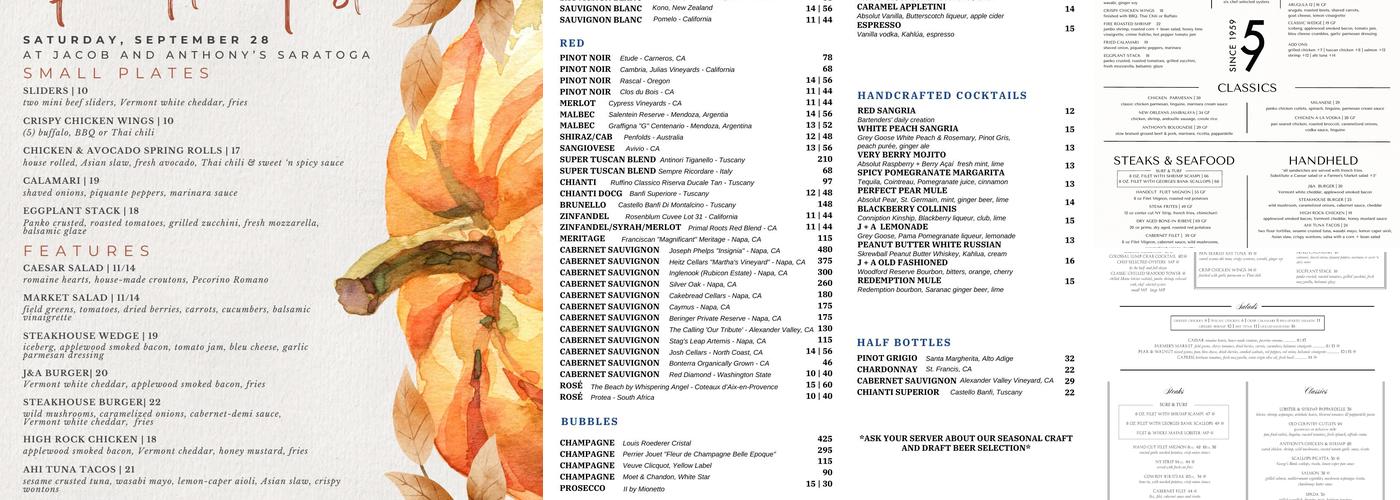 Jacob & Anthony's American Grille Menu