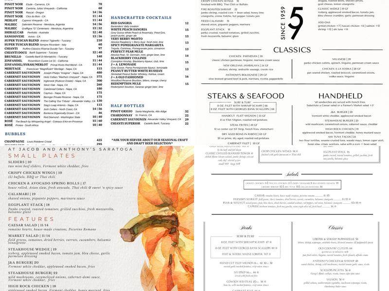 Jacob & Anthony's American Grille Menu