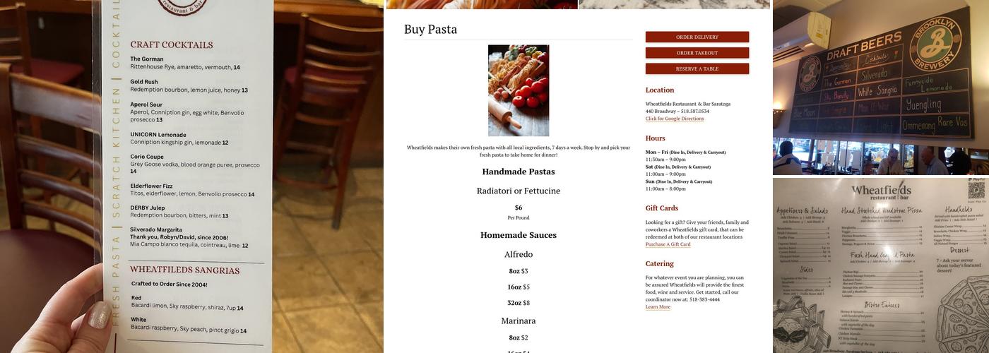 Wheatfields Restaurant and Bar Menu