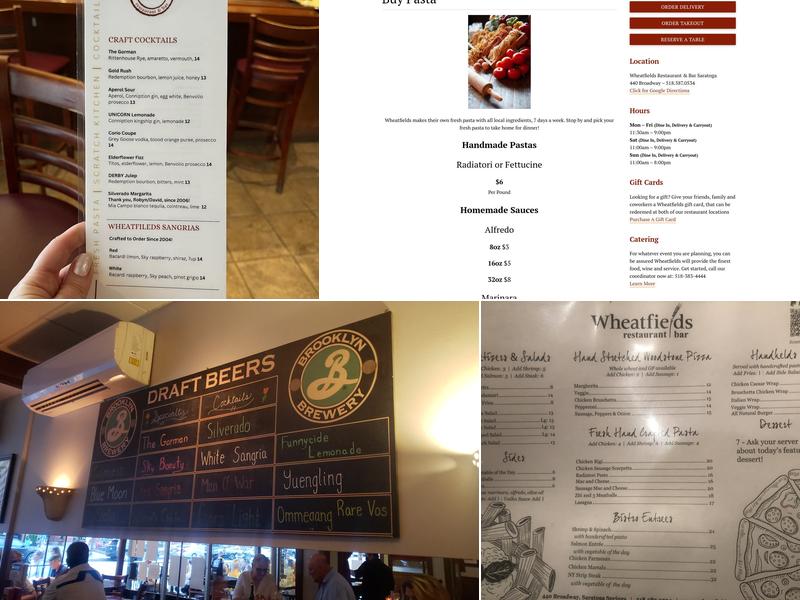 Wheatfields Restaurant and Bar Menu