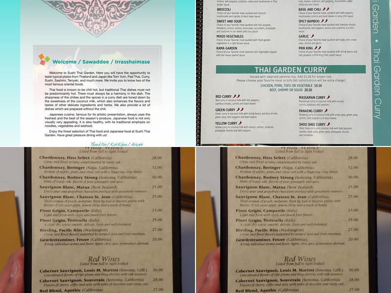 Sushi Thai Garden Menu