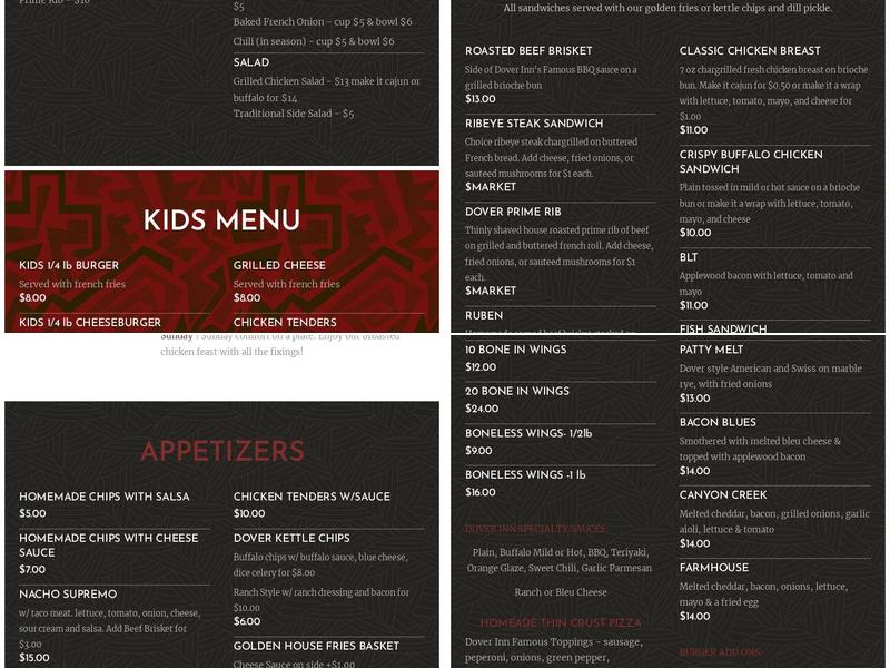 Dover Inn Menu