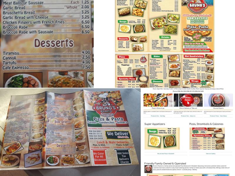 Bruno's Pizzeria Menu