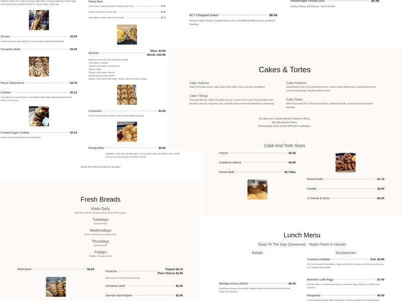 Sugar Momma's Bakery & Cafe Menu