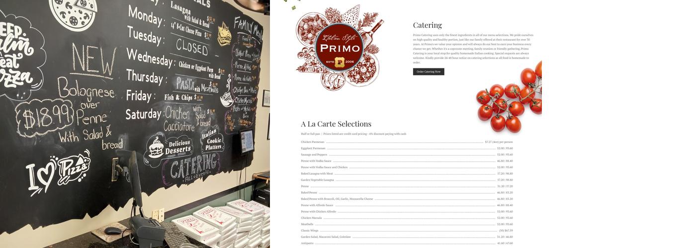 Primo Pizzeria Menu