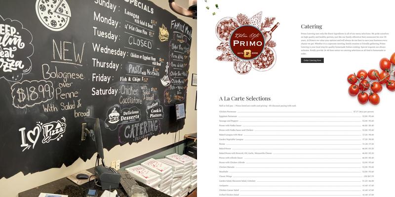 Primo Pizzeria Menu