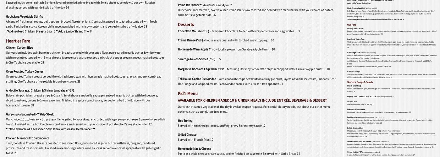 Olde Bryan Inn Menu
