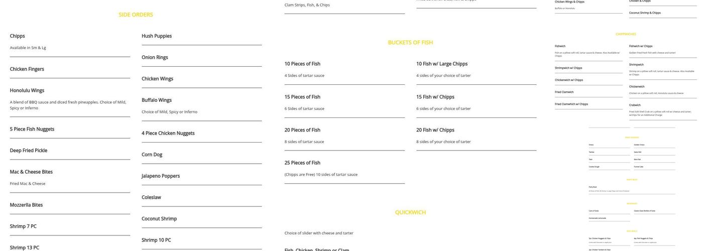 The Chippery Elizabeth Menu