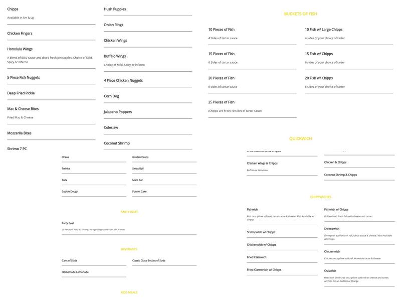 The Chippery Elizabeth Menu