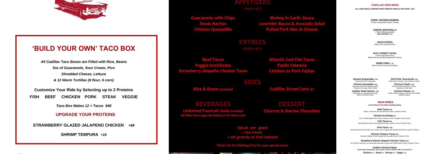 The Red Cadillac Menu