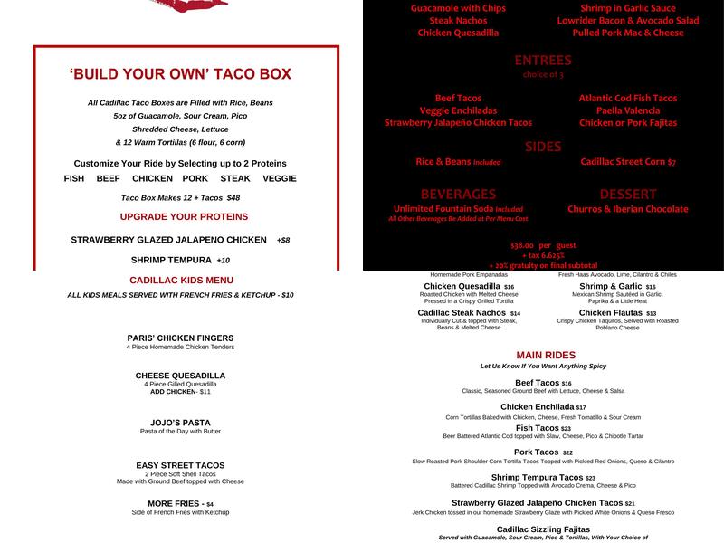 The Red Cadillac Menu