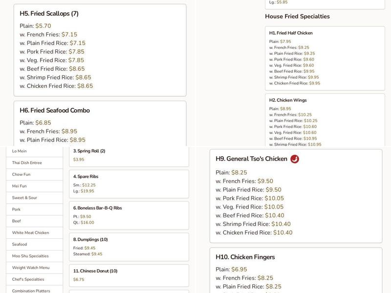 Number 1 Chinese Express Menu