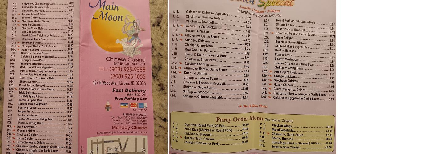 Main Moon Chinese Restaurant Menu