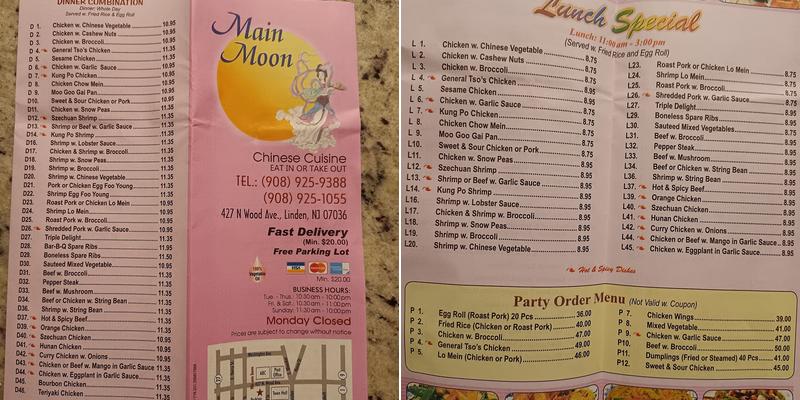 Main Moon Chinese Restaurant Menu