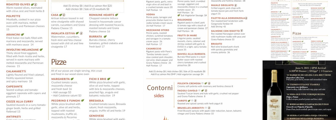 Pasta Pane Menu