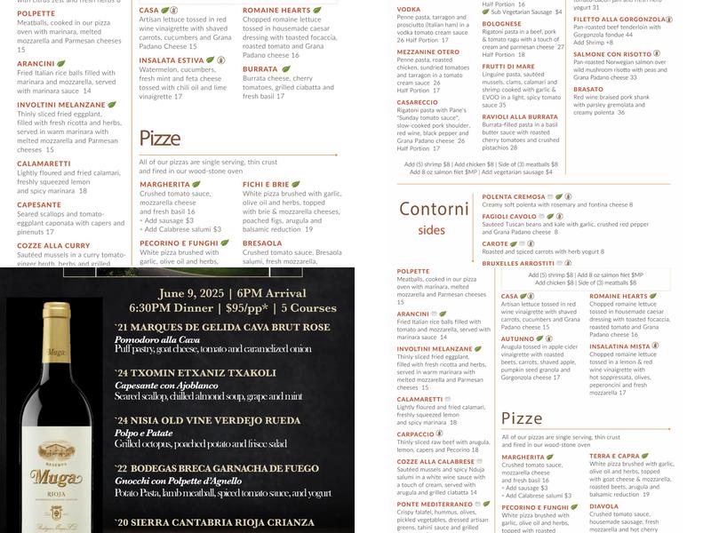 Pasta Pane Menu