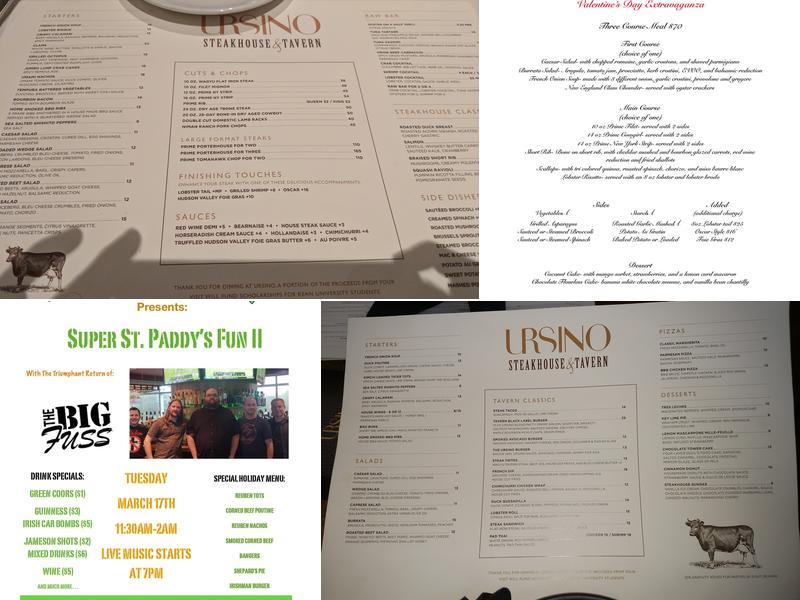 Ursino Steakhouse and Tavern Menu