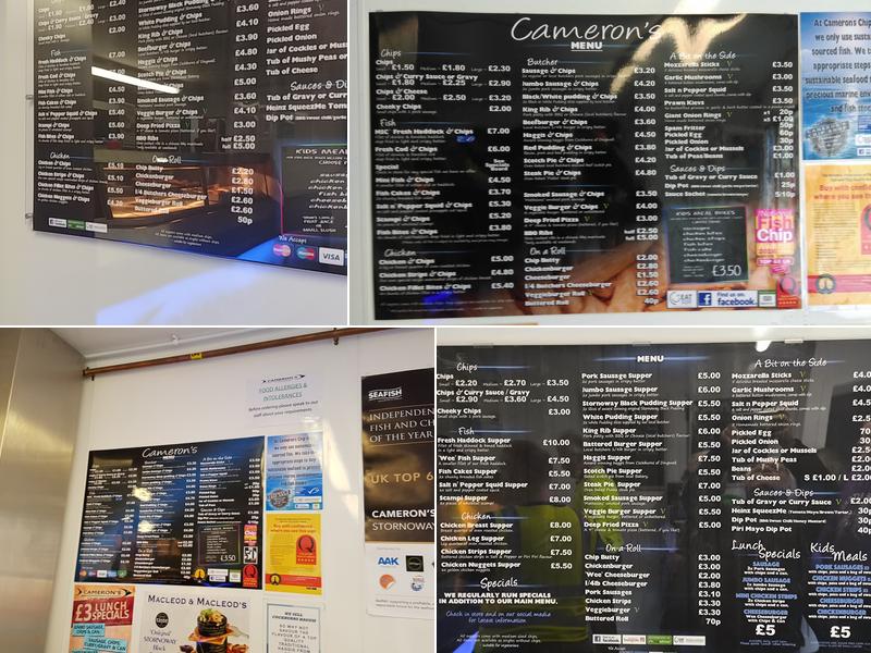 Camerons Chip Shop Menu