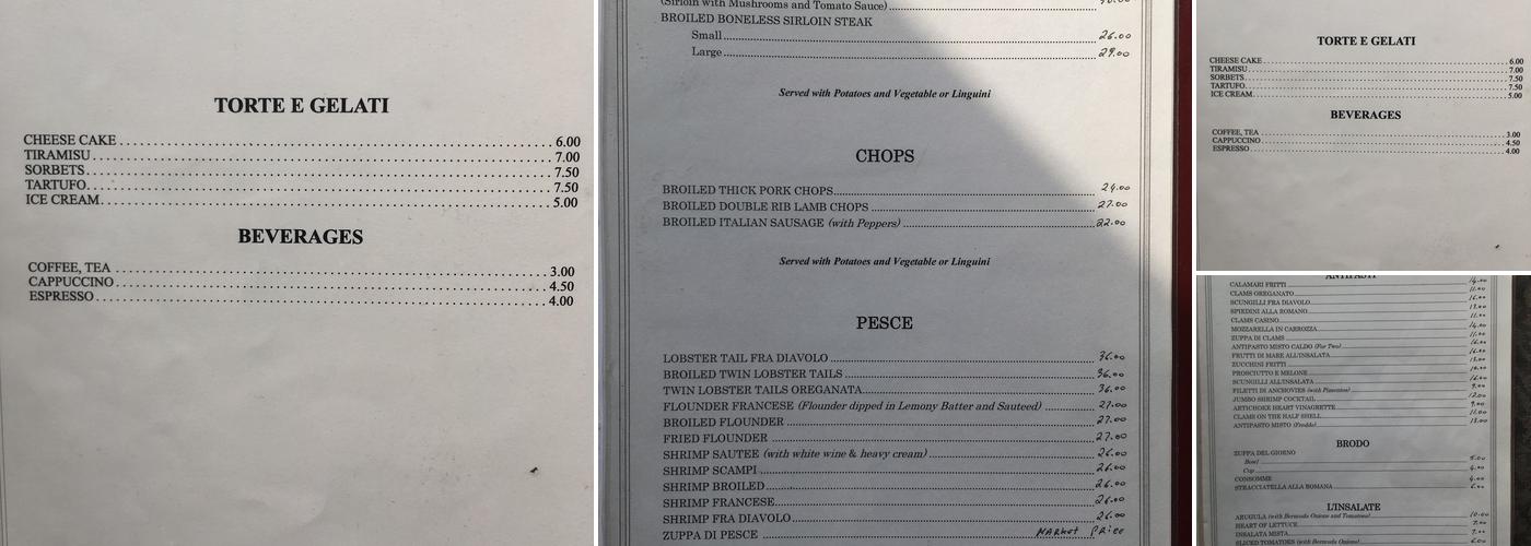 Torna a Sorrento Restaurant Menu